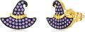 wholesale Hypoallergenic 925 Sterling Silver Witch Hat Stud Earrings - Purple Crystal Accents-0-0
