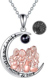 wholesale 925 Sterling Silver Black Onyx I Love You to the Moon & Back Sisters Pendant Necklace for Women-4 Sisters-moon