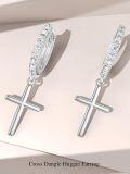 wholesale 925 Sterling Silver Cross Dangle Huggie Hoop Earrings for Women Gifts-0-3