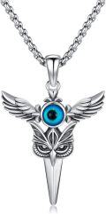 wholesale 925 Sterling Silver Owl Eye Pendant Necklace for Men Women Norse Viking -0-0