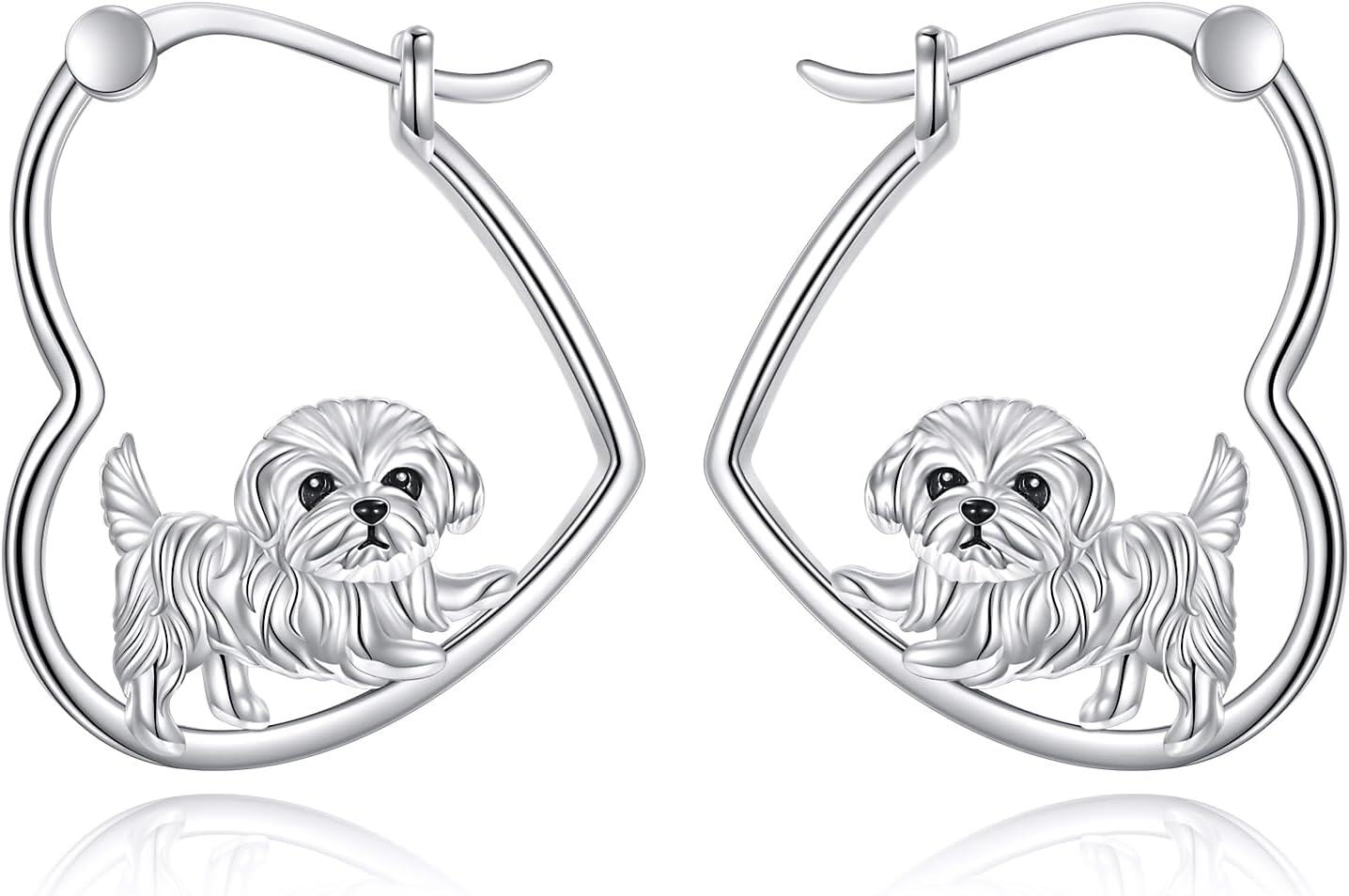 wholesale 925 Sterling Silver Hypoallergenic Maltese Hoop Earrings with Adorable Dog Charms (0.96) - Perfect Gift for Women-0-0