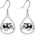 wholesale 925 Sterling Silver Panda Bear Teardrop Dangle Earrings for Women and Girls-0-0