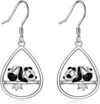 wholesale 925 Sterling Silver Panda Bear Teardrop Dangle Earrings for Women and Girls-Panda