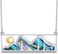 wholesale 925 Sterling Silver Abalone Shell Mountain Scene Pendant Necklace for Women Mom Hikers Campers-Mountain