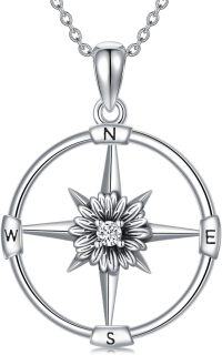 wholesale 925 Sterling Silver Birthstone Flower Necklace Compass Pendant for Women-04-Apr-Daisy