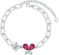 wholesale 925 Sterling Silver Birthstone Butterfly Bracelet Paperclip Link Chain Type 2-July-Ruby Red
