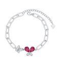 wholesale 925 Sterling Silver Pink Crystal Butterfly Paperclip Chain Bracelet Wholesale With Heart Charm-0-0