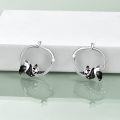 wholesale 925 Sterling Silver 3D Panda Huggie Hoop Earrings with Black Enamel Details for Women-0-2