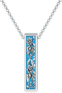 wholesale Sterling Silver Flower Urn Pendant Necklace with Stone for Ashes Memorial Jewelry-Turquoise