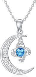 wholesale 925 Sterling Silver Crescent Moon & Blue Stone Pendant Necklace with Stars and Clouds Design-0-0