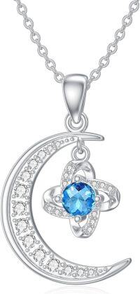 wholesale 925 Sterling Silver Crescent Moon & Blue Stone Pendant Necklace with Stars and Clouds Design-06-Moon Love Knot Necklace