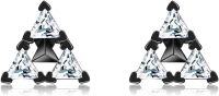 wholesale 925 Sterling Silver Triangular Pyramid Stud Earrings with Clear Cubic Zirconia and Black Accents-Triangle