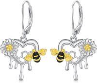 wholesale 925 Sterling Silver Honeycomb Daisy Bee Heart Drop Earrings Fashion s for Women Girls-Daisy Bee