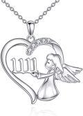 wholesale 925 Sterling Silver Heart Angel 4D Crystal Number Pendant Necklace-0-0