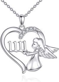 wholesale 925 Sterling Silver Heart Angel 4D Crystal Number Pendant Necklace-11 11