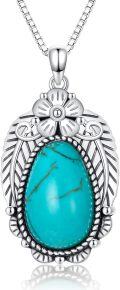wholesale 925 Sterling Silver & Turquoise Necklace - Vintage Teardrop Pendant with Flower Detail, 18 Rhodium-Plated Chain, December Birthstone Gift-0-0