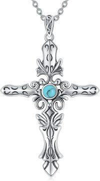 wholesale 925 Sterling Silver Turquoise Inlay Cross Pendant Necklaces for Men Christian  Ideas-Turquoise