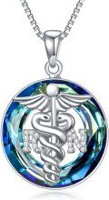 wholesale 925 Sterling Silver Blue Crystal Caduceus Angel RN Necklace for Nurses & Medical Staff-0-0