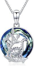 wholesale 925 Sterling Silver Blue Crystal Tree of Life with Dinosaur Pendant Necklace for Women and Girls-0-0