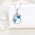 wholesale 925 Sterling Silver Blue Opal Butterfly Pendant Necklace for Women-0-4