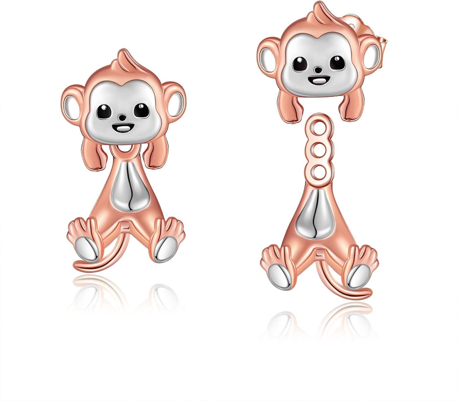 Sterling Silver Hypoallergenic Black Cat Dog Hippo Stud Earrings for Women-Monkey Stud Earrings