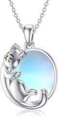 wholesale 925 Sterling Silver Blue Moonstone Cat Pendant Necklace for Women Girls  45cm Chain Length-0-0