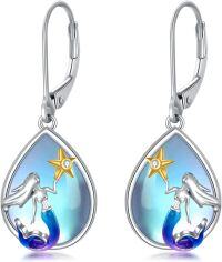 wholesale 925 Sterling Silver Blue Moonstone Mermaid Star Drop Earrings s for Women Girls-Mermaid