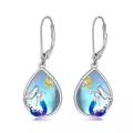 TOUPOP Sterling Silver Moonstone Frog/Mermaid Teardrop Dangle Earrings-0-0