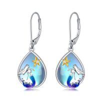 wholesale 925 Sterling Silver Mermaid Moonstone Starfish Drop Earrings Platinum Plated Jewelry For Women-Mermaid