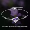 wholesale 925 Sterling Silver Purple Flower Heart Charm Bracelet Wholesale Gift for Women-0-4