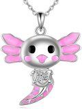wholesale 925 Sterling Silver Pink Enamel Angel Heart Pendant Necklace for Women-0-0