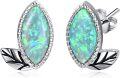 wholesale 925 Sterling Silver Green Opal Marquise Leaf Stud Earrings for Women - Nature Inspired -0-0