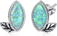 wholesale 925 Sterling Silver Green Opal Marquise Leaf Stud Earrings for Women - Nature Inspired -Green
