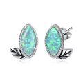 wholesale 925 Sterling Silver Green Opal Marquise Leaf Stud Earrings for Women - Nature Inspired -0-0
