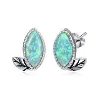 wholesale 925 Sterling Silver Green Opal Marquise Leaf Stud Earrings for Women - Nature Inspired -Green