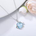 wholesale 925 Sterling Silver Larimar Fish Pendant Necklace Platinum Plated Blue Stone Chain For Women-0-2