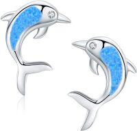 wholesale 925 Sterling Silver Blue Fire Opal Dolphin Stud Earrings for Women Girls Gifts Hypoallergenic Jewelry Minimalist Design-01-Blue Opal Dolphin