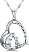 wholesale 925 Sterling Silver 925 Cat Heart CZ Pendant Necklace w/Engraving Forever In My Heart & Love You Giftboxed-0-0