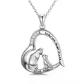 wholesale 925 Sterling Silver 925 Cat Heart CZ Pendant Necklaces Wholesale w/Engraving Forever In My Heart & Love You Giftboxed-0-0