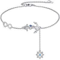 wholesale 925 Sterling Silver Anchor Infinity Wheel Charm Bracelet Nautical Gift for Her-Anchor