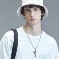 wholesale 925 Sterling Silver Cross Pendant with Engraved Bible Verse I Can Do All Things on Black and White Patterned Background - 3D Design Chain Necklace for Men Women  -0-2