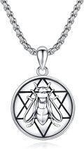 wholesale 925 Sterling Silver Bee Pentagram Pendant Necklace for Men & Women-0-0