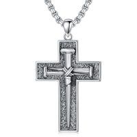 wholesale 925 Sterling Silver Cross Pendant With Nail Details On Chain Necklace-1-5-Retro