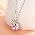 wholesale 925 Sterling Silver Cat Mom Baby Sleeping With Yellow Crystal Pendant Necklace-0-82