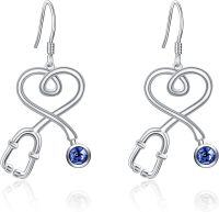 wholesale Sterling Silver Austrian Crystal Stethoscope Dangle Earrings for Nurse-Sapphire Blue