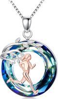 wholesale 925 Sterling Silver Blue Crystal Running Man Sports Music Necklace with Tree of Life Pendant for Women-0-0