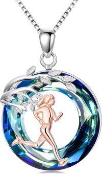 wholesale 925 Sterling Silver Blue Crystal Running Man Sports Music Necklace with Tree of Life Pendant for Women-Runner