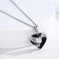 wholesale 925 Sterling Silver Heart Pendant with Black Crystal and Angel Wings Necklace for Women Girls Gift-0-1