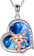 wholesale 925 Sterling Silver Blue Crystal Heart Axolotl Pendant Necklace for Women Girls Love You Forever Gift-0-0