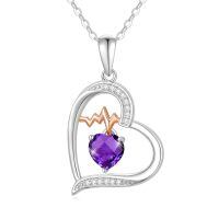 wholesale 925 Sterling Silver Heart Pendant With Peridot And Rose Gold Ecg Design-02-Feb-Amethsyt